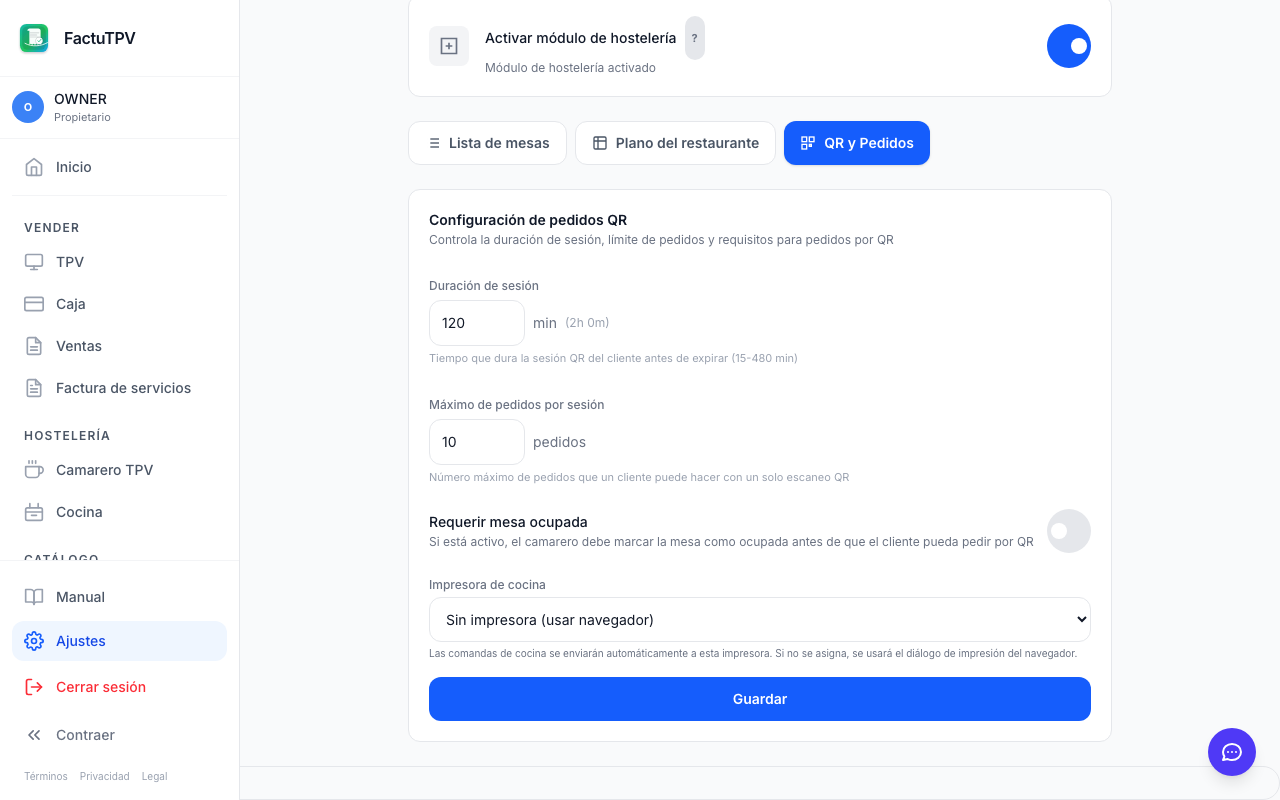 Selector de impresora de cocina en Hostelería